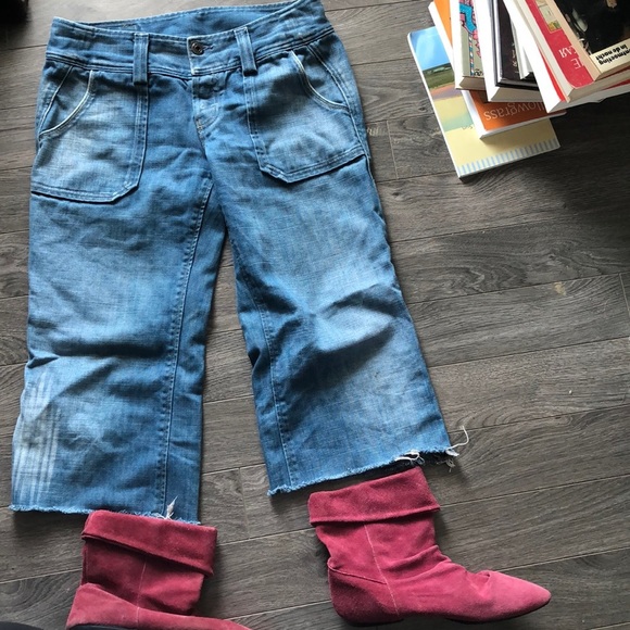 Diesel mod Hipper Custom Culottes 28/19 super extra flare raw cut capri hem - Picture 2 of 4